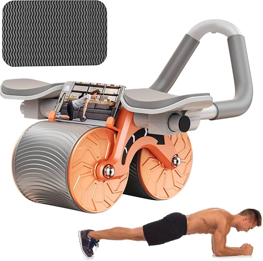 Ab Roller Wheel Exercise with Elbow Support, Automatic Rebound Abdominal Wheel,Double Wheel Ab Roller Equipment for Core Workout for Home Gym Fitness, Yoga & Pilates Exercises