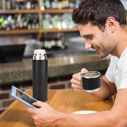 Stainless Steel Thermo Vacuum Insulated Bottle with 3 Cups for Hot & Cold Drinks Portable Water Flask with Cups (500ml)